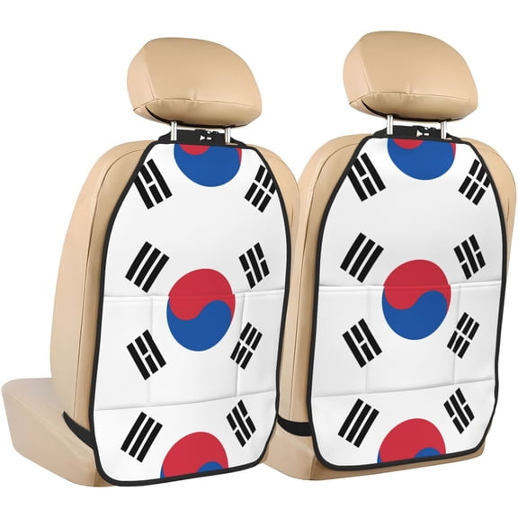 Fuzoiu Korea Print 2 Pack Kick Mat Back Seat Protector With 3 Storage Pockets, Universal Car Seat Back Organizer For Kids Pets, Waterproof Backseat Protector For Most Car