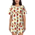 thumbnail image 1 of Fuzoiu Ladybug And Bee Print Women's Short-Sleeved Pajama Set,Lounge Sleepwear Set,Womens Pajama Sets 2 Piece,Button-Up Top and Shorts with Pockets-Large, 1 of 7