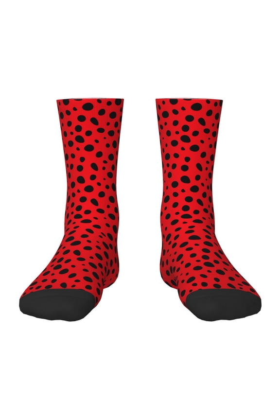 Ladybug Dotted Print Kids Socks For Boys Girls,Grip Crew Socks with Non Slip,Lightweight Stretch Crew Socks,Toddlers Crew Boot Socks