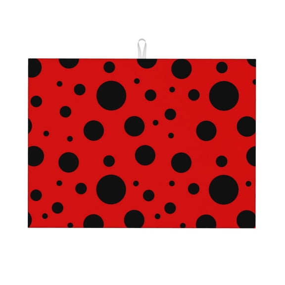 Fuzoiu Ladybug Pattern Print Absorbent, Reversible Microfiber Dish Drying Mat for Kitchen, Dish Drying Pad for Dishes, Utensils, Pots and Pans, Extra Large 18 Inch x 24 Inch