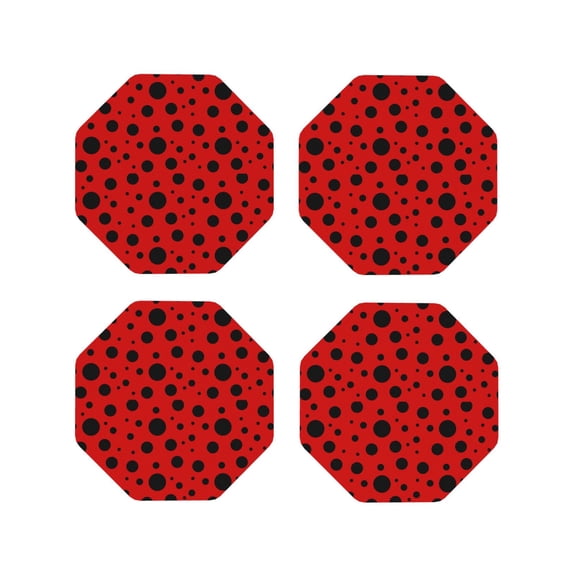 Fuzoiu Ladybug Pattern Print Leather Coasters Set,Drink Coasters Set of 4,for Tabletop Protection, Durable PVC Coasters,Home Décor and Housewarming Gift-Octagon