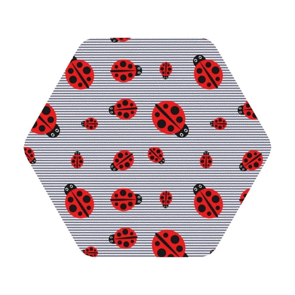 Fuzoiu Ladybug Print Leather Coasters Set,Drink Coasters Set of 6,for Tabletop Protection, Durable PVC Coasters,Home Décor and Housewarming Gift,Hexagon