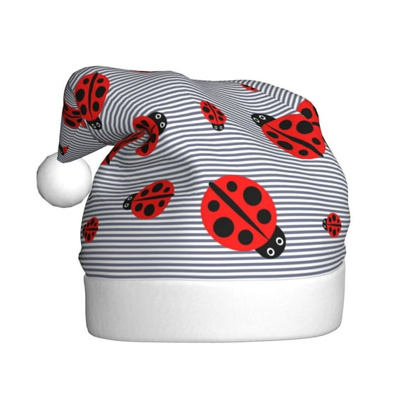Fuzoiu Ladybug Print Santa Hat Christmas Hat for Adults,Santa Hats with Pompom, Unisex Xmas Holiday Hat for Christmas New Year Festive Party Supplies