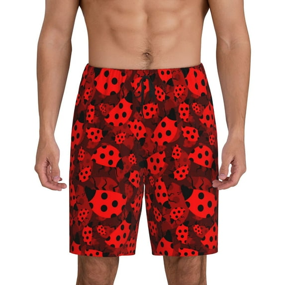 Fuzoiu Ladybugs 1 Print Pajama Shorts for Men, Men's Pajama Bottoms,Mens Lounge Sleepwear,Pajama Pants with Pocket-Small