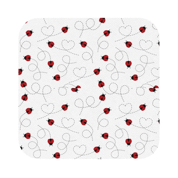 Fuzoiu Ladybugs Flying On Dotted Route Print Leather Coasters Set,Drink Coasters Set of 6,for Tabletop Protection, Durable PVC Coasters,Home Décor and Housewarming Gift,Square