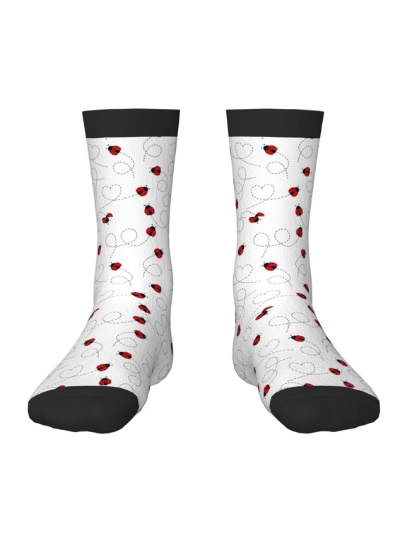 Ladybugs Flying On Dotted Route Print Kids Socks For Boys Girls,Grip Crew Socks with Non Slip,Lightweight Stretch Crew Socks,Toddlers Crew Boot Socks