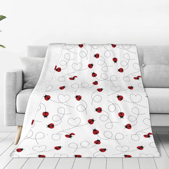 Fuzoiu Ladybugs Flying On Dotted Route Print Ultra-Soft Micro Fleece Blanket,All Seasons Flannel Throw, Lightweight Blanket for Bed, Sofa, Couch, Movie Night, Camping, and Travel-80"x60"