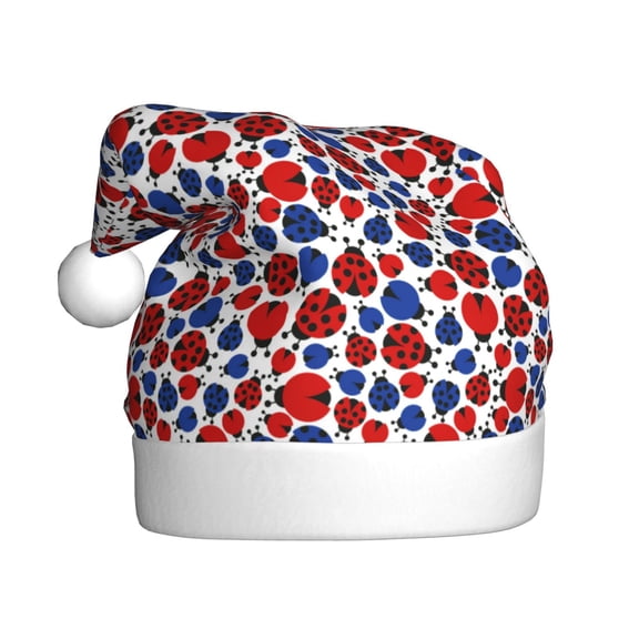 Fuzoiu Ladybugs Print Santa Hat Christmas Hat for Adults,Santa Hats with Pompom, Unisex Xmas Holiday Hat for Christmas New Year Festive Party Supplies