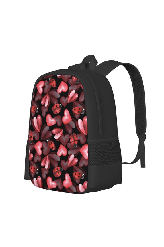 Ladybugs and Red Hearts Print Large Capacity Backpack,Travel Backpack,Laptop Bag,College School Rucksack Bag,for School, Travel & Outdoor Activities