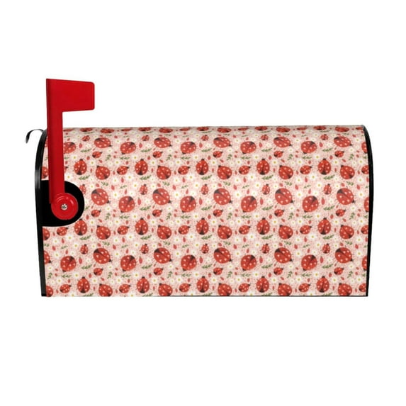Fuzoiu Ladybugs With Heart Spots Print Decorative Waterproof Mailbox Cover,Welcome Magnetic Mailbox Cover, Post Letter Box Wrap Cover for Outdoor Decor -21x18 in