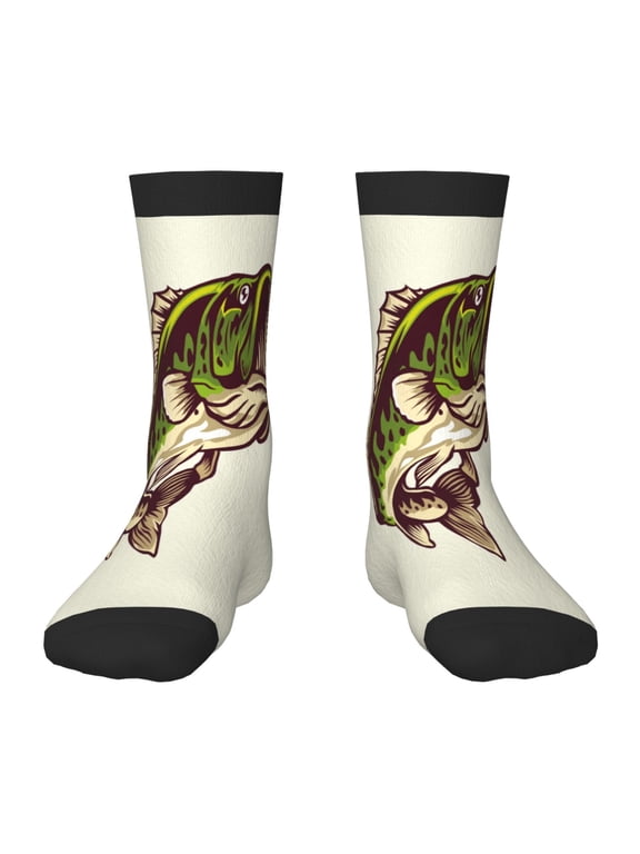 Largemouth Bass Fish (3) Print Kids Socks For Boys Girls,Grip Crew Socks with Non Slip,Lightweight Stretch Crew Socks,Toddlers Crew Boot Socks