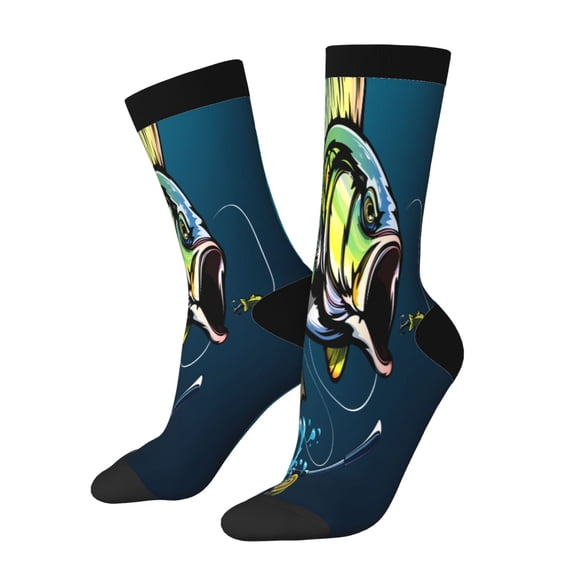 Fuzoiu Largemouth Bass Fish Print Athletic Crew Socks for Men & Women,Casual Crew Socks,Above Ankle Crew Socks for Business, Casual