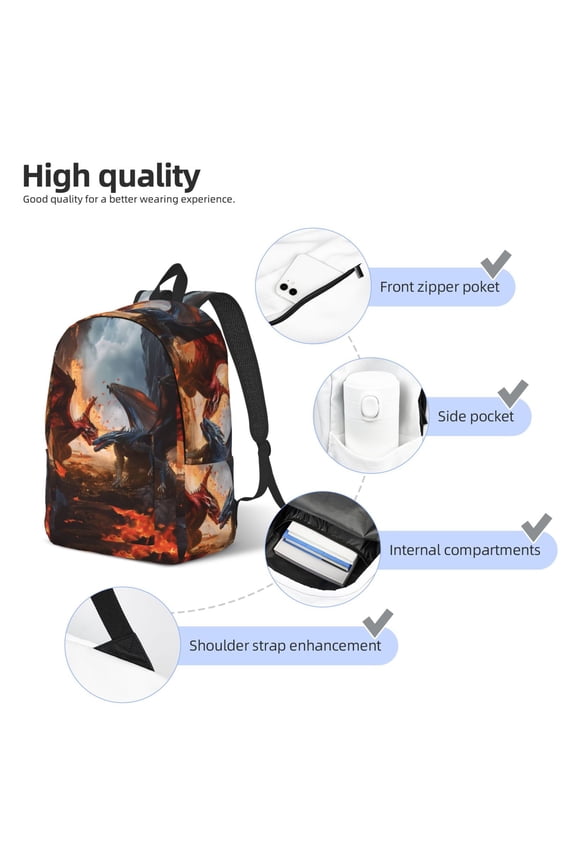 Lava Dragon Print Canvas Backpack,Lightweight Travel Daypack,School Backpack Purse for Women Men, Casual Aesthetic Backpack