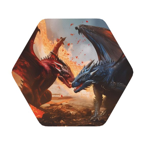 Fuzoiu Lava Dragon Print Leather Coasters Set,Drink Coasters Set of 6,for Tabletop Protection, Durable PVC Coasters,Home Décor and Housewarming Gift,Hexagon