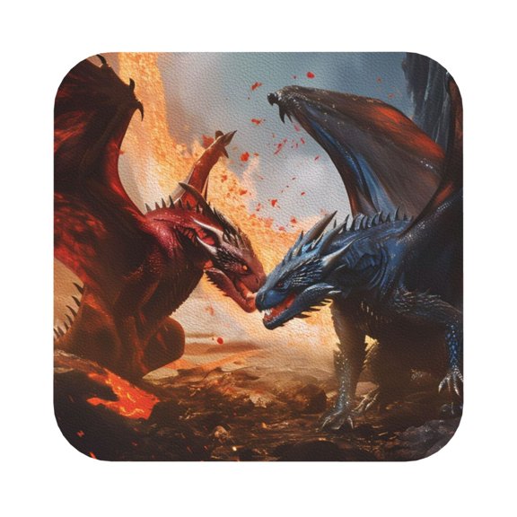 Fuzoiu Lava Dragon Print Leather Coasters Set,Drink Coasters Set of 6,for Tabletop Protection, Durable PVC Coasters,Home Décor and Housewarming Gift,Square