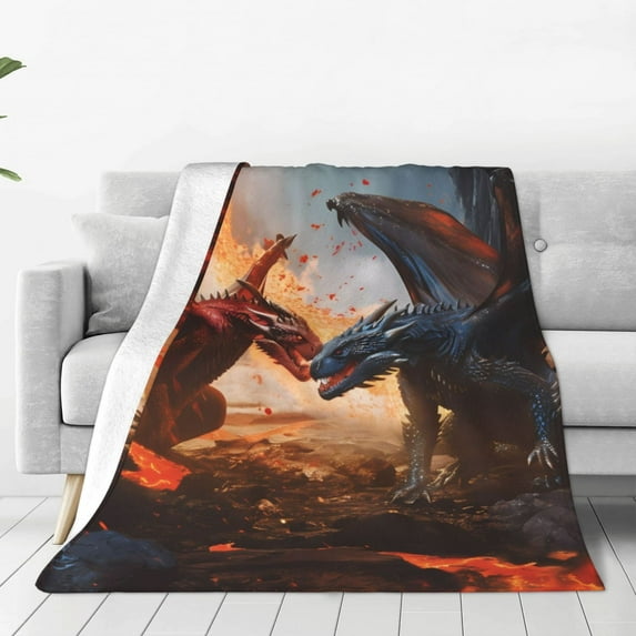 Fuzoiu Lava Dragon Print Ultra-Soft Micro Fleece Blanket,All Seasons Flannel Throw, Lightweight Blanket for Bed, Sofa, Couch, Movie Night, Camping, and Travel-80"x60"