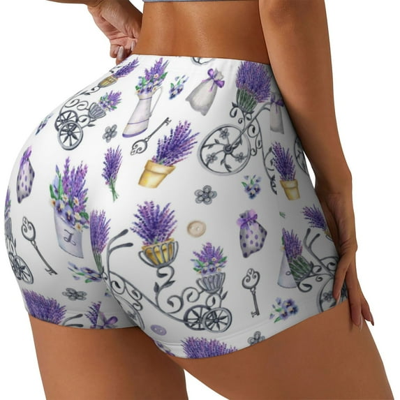 Fuzoiu Lavender Bicycle Print Women's Workout Shorts,Workout Biker Shorts Women,Exercise Fitness Shorts,Scrunch Short, Athletic Shorts for Gym Yoga Running Sport Active-XX-Large
