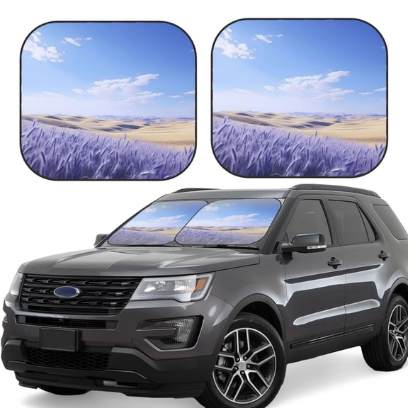 Fuzoiu Lavender Fields Under Blue Sky Print Car Windshield Sunshade,Folding Front Windshield Sun Shade,for Most Car Sedan SUV Truck,Car Windshield Sunshade-Small