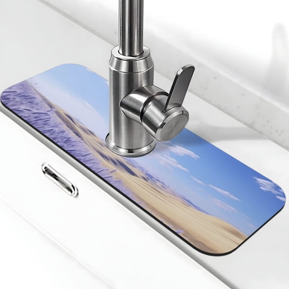 Fuzoiu Lavender Fields Under Blue Sky Print Kitchen Faucet Suction Pad, Sink Splash Guard Faucet Mat, Faucet Handle Drip Catcher Tray Drying Mat For Bathroom Kitchen Bathroom Countertop