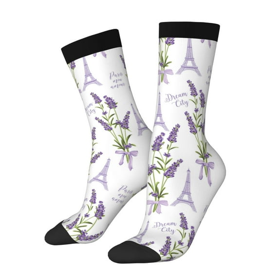 Fuzoiu Lavender Flowers Print Athletic Crew Socks for Men & Women,Casual Crew Socks,Above Ankle Crew Socks for Business, Casual