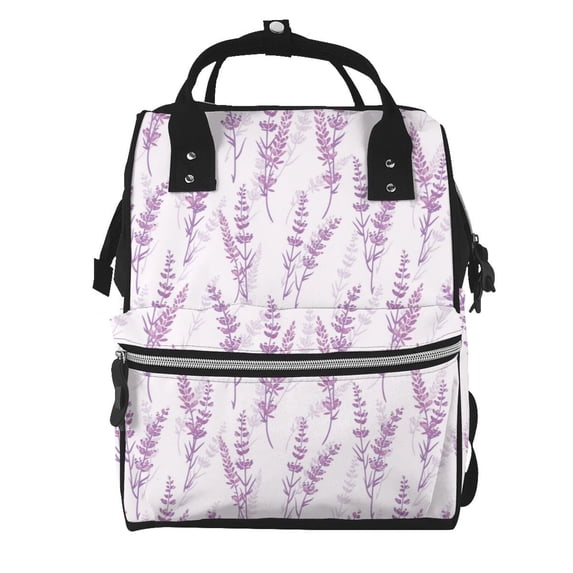 Fuzoiu Lavender Flowers Print Diaper Bag Backpack,Baby Essentials Travel Tote,Multi function Waterproof Diaper Bag, Travel Essentials Baby Bag - Unisex