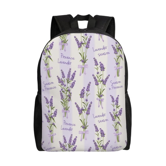 Fuzoiu Lavender Flowers Print Laptop Backpack,Work Business Backpacks, Large Capacity Nurse Bag College Bookbag for School, Waterproof Casual Daypack for Travel