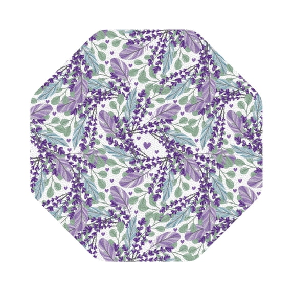 Fuzoiu Lavender Flowers Print Leather Coasters Set,Drink Coasters Set of 6,for Tabletop Protection, Durable PVC Coasters,Home Décor and Housewarming Gift,Octagon