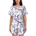 thumbnail image 1 of Fuzoiu Lavender Flowers Print Women's Short-Sleeved Pajama Set,Lounge Sleepwear Set,Womens Pajama Sets 2 Piece,Button-Up Top and Shorts with Pockets-Small, 1 of 7