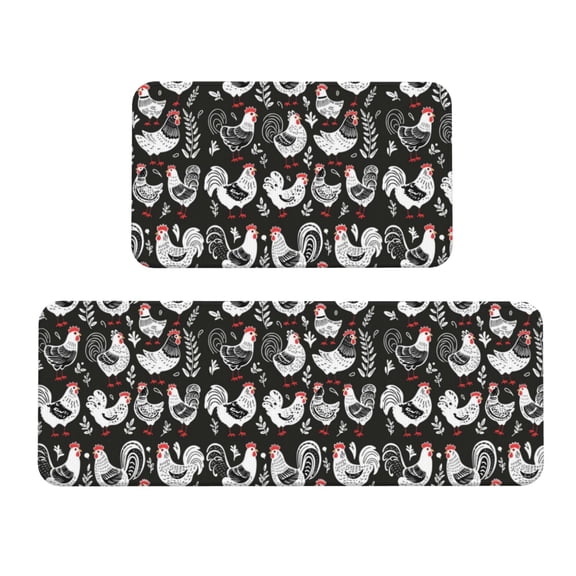 Fuzoiu Laying Hens And Roosters Print Kitchen Floor Mat 2 Sets,Kitchen Rugs and Mats,,Non Skid Waterproof Kitchen Floor Mat for Kitchen,Home Office,Sink,Laundry