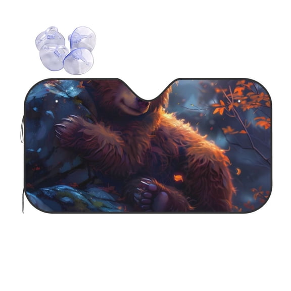 Fuzoiu Lazy Stone Bear Print Car Windshield Sun Shade,Block Uv Rays Sunshade,Foldable Front Window Sun Visor Protector for Car,SUV,Truck-Keep Vehicle Cool-Lazy Stone Bear