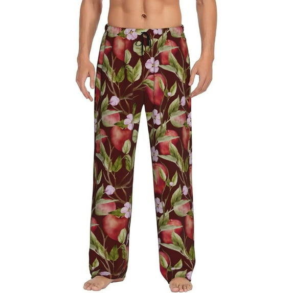 Fuzoiu Leaf And Fruit Print Men's Pajama Pants,Lounge Pants for Men,Lounge PJ Bottoms,Sleepwear Pants with Drawstring Pockets -XX-Large