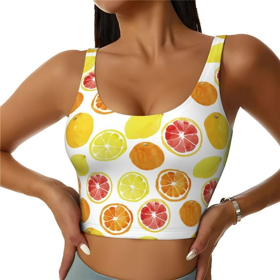 Fuzoiu Lemon Orange Print Women's Sports Vest,U-Back Sports Tank,Gym Vests,Athletic Sleeveless Shirts,Exercise Undershirts,Yoga, Gym, and Dance Wear-X-Large