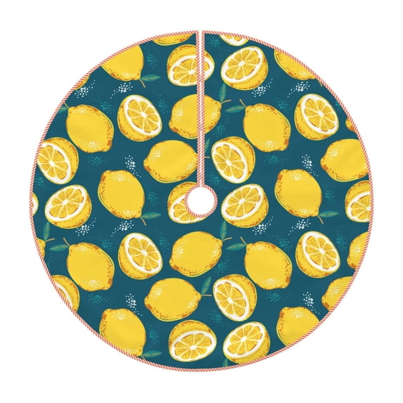 Fuzoiu Lemon Print Christmas Tree Skirt,Xmas Christmas Decorations,Xmas Tree Mat for Farmhouse Holiday New Years Home Party Decor Tree Rugs-36"
