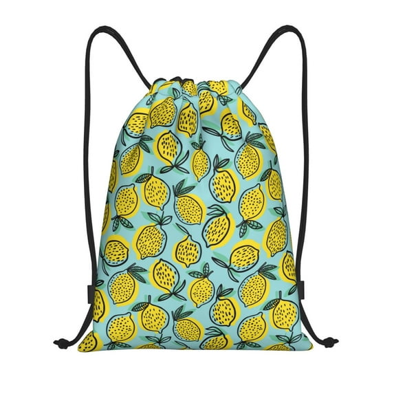 Fuzoiu Lemon Print Drawstring Backpack for Gym, Travel, Yoga,Sports Sackpack String Bag for Women Men-Small