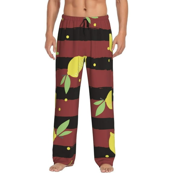 Fuzoiu Lemon Print Men's Pajama Pants,Lounge Pants for Men,Lounge PJ Bottoms,Sleepwear Pants with Drawstring Pockets -Medium