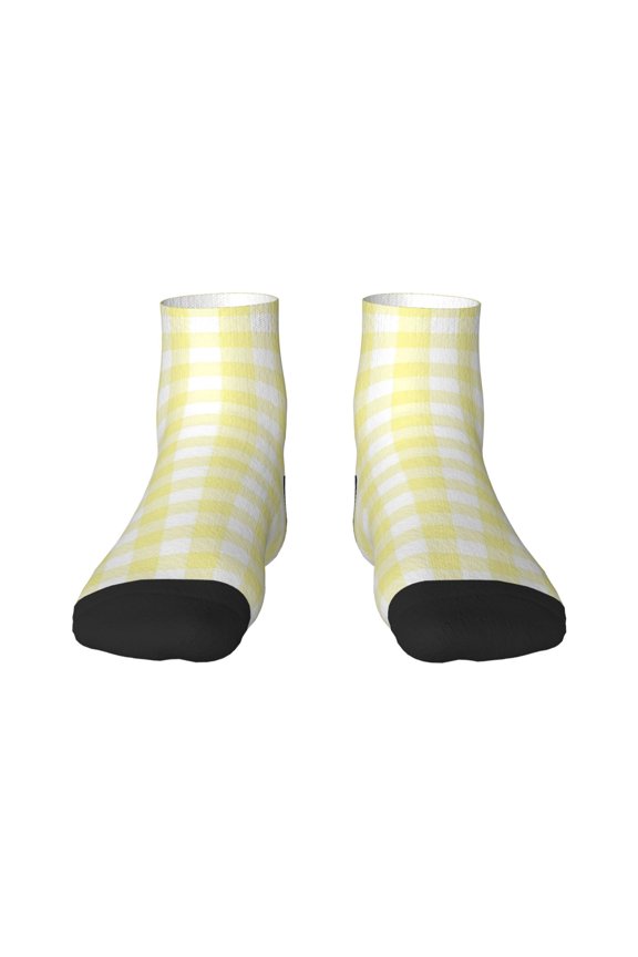Lemon Yellow Checkboard Print Adult Socks, Crew Moisture-wicking Socks, Unisex Cushion Crew Socks,Casual Sports Ankle Socks