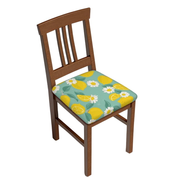 Fuzoiu Lemons Chamomile Flowers And Leaves Print Square Cushion Cover,Couch Cushion Covers, Stretch Seat Slipcover for Dining Chairs, Banquets, and Home Decor-Four Pieces
