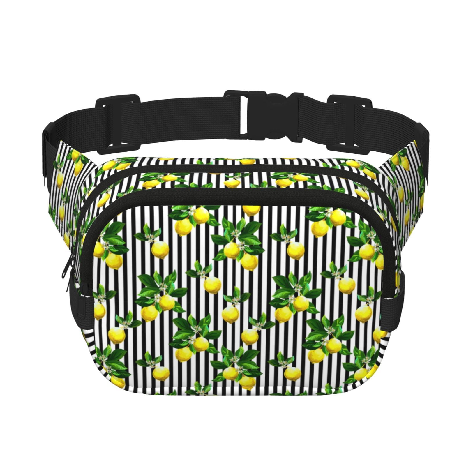 Fuzoiu Lemons on Striped Print Unisex Square Double Layer Waist Bag,Crossbody Fanny Pack Travel Workout Accessory