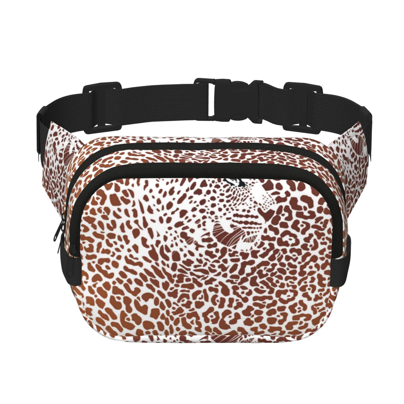 Fuzoiu Leopard Brown Print Unisex Square Double Layer Waist Bag,Crossbody Fanny Pack Travel Workout Accessory