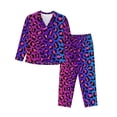 thumbnail image 1 of Fuzoiu Leopard Neon Rainbow Gradient Print Women's Long-Sleeved Pajama,Lounge Button Down Nightwear,Womens Notch Collar Pajama Set-X-Large, 1 of 7