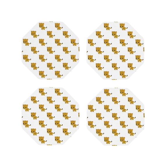 Fuzoiu Leopard Print Print Leather Coasters Set,Drink Coasters Set of 4,for Tabletop Protection, Durable PVC Coasters,Home Décor and Housewarming Gift-Octagon