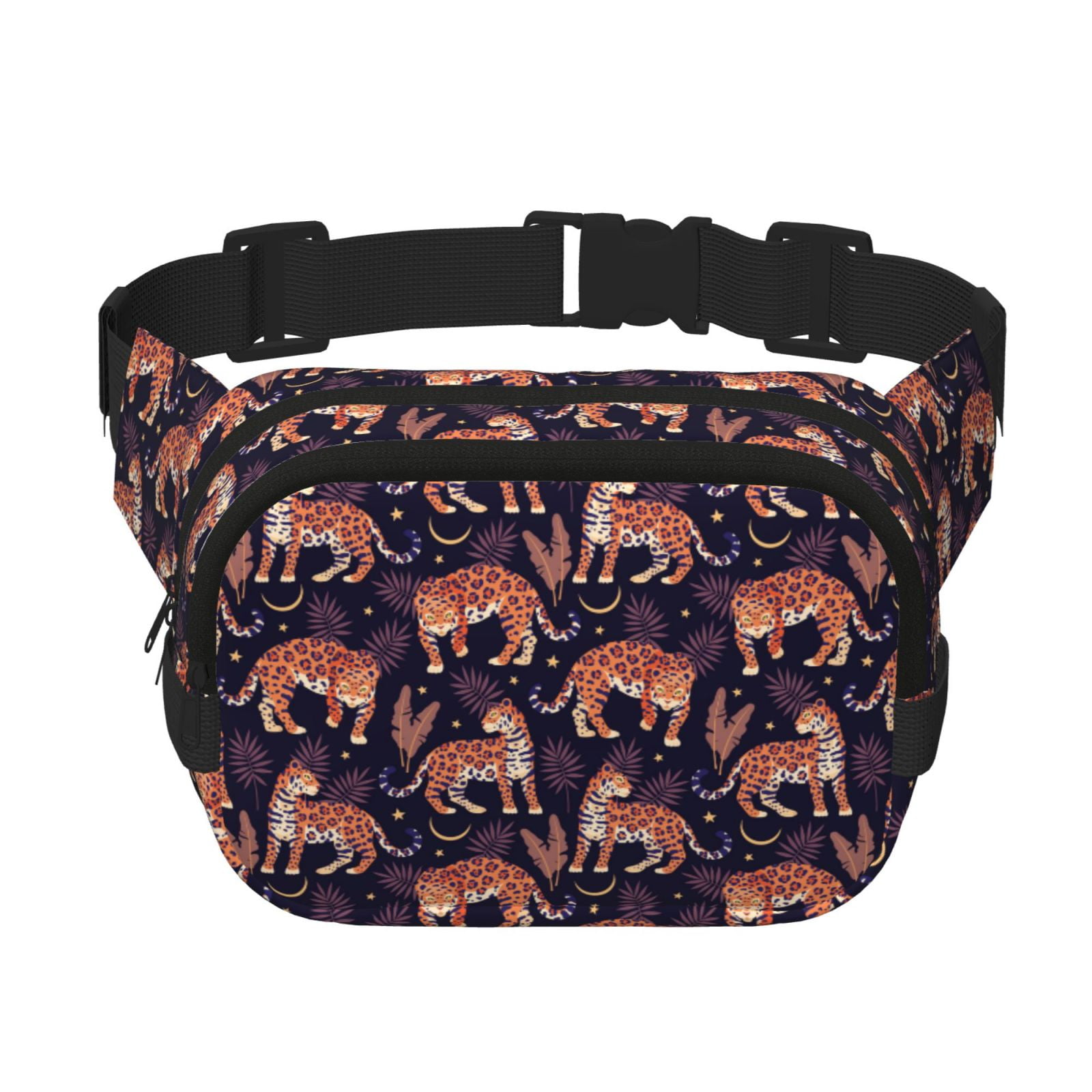 Fuzoiu Leopard Print Print Unisex Square Double Layer Waist Bag,Crossbody Fanny Pack Travel Workout Accessory