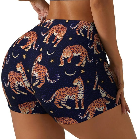 Fuzoiu Leopard Print Print Women's Workout Shorts,Workout Biker Shorts Women,Exercise Fitness Shorts,Scrunch Short, Athletic Shorts for Gym Yoga Running Sport Active-