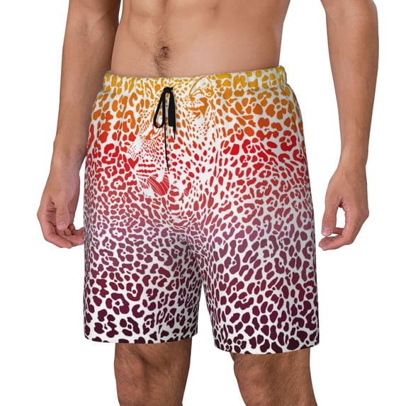 Fuzoiu Leopard Skins And Heads Print Men's Swim Shorts,Quick-Dry Double-Layer Swim Trunks,Board Trunks,Beach Shorts Swimwear Bathing Suits-XX-Large