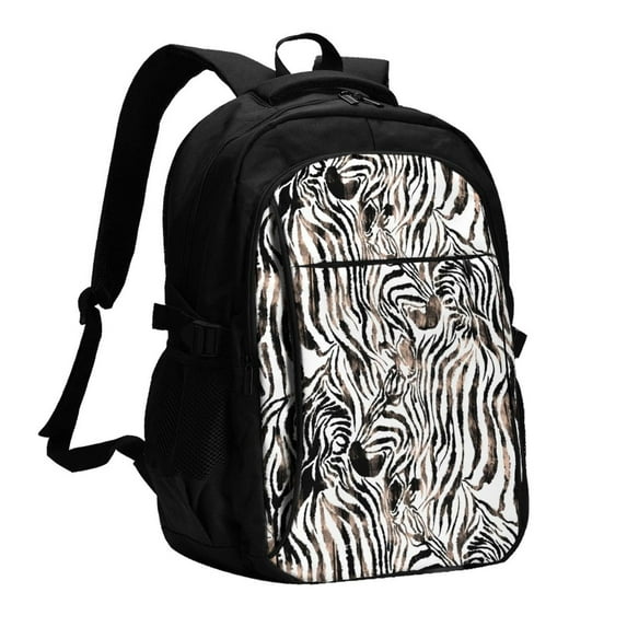 Fuzoiu Leopard And Zebra Print USB Backpack with Charging Port,Laptop Backpack,Business Travel Durable Laptops Backpack, for School, Work, Travel & Outdoor Activities