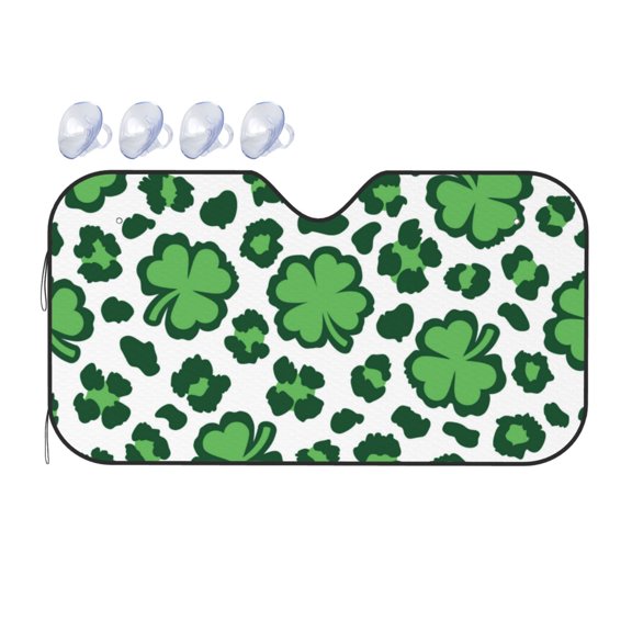 Fuzoiu Leopard print St. Patrick's Day Print Car Windshield Sunshade,Foldable Reflective Sun Visor,Windshield Sun Shade,UV Rays Sun Visor Shade,Auto Front Sun Shield Shade-Small
