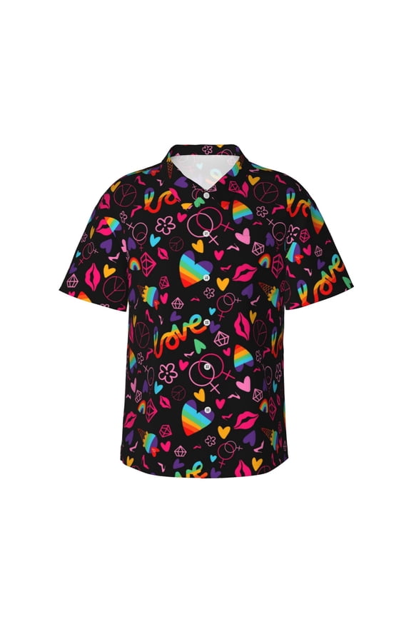 Lgbt Rainbow For Pride Print Hawaiian Shirt for Men, Summer Beach Casual Short Sleeve Button Down Shirts, Men’s Beach Summer Shirts with Pocket,