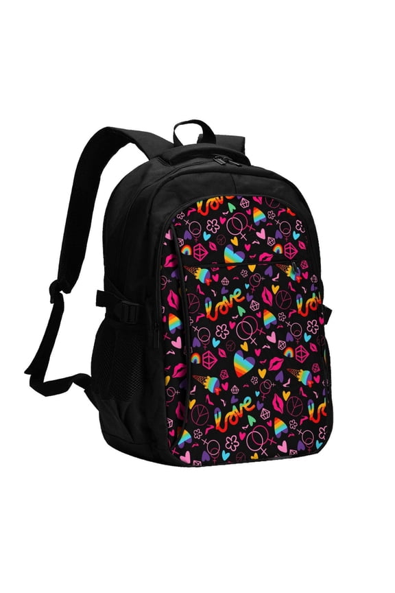 Lgbt Rainbow For Pride Print USB Backpack with Charging Port,Laptop Backpack,Business Travel Durable Laptops Backpack, for School, Work, Travel & Outdoor Activities