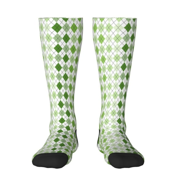 Fuzoiu Light green argyle Print Adult Stockings,Crew Socks,Unisex Fashion Socks, Casual Sports Socks,Comfortable Crew Socks for Everyday Wear and Sports