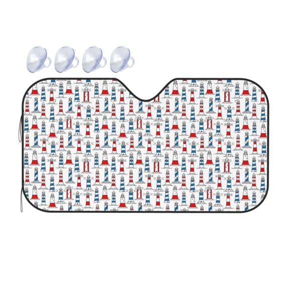 Fuzoiu Lighthouse And Beacon Print Car Windshield Sunshade,Foldable Reflective Sun Visor,Windshield Sun Shade,UV Rays Sun Visor Shade,Auto Front Sun Shield Shade-Small